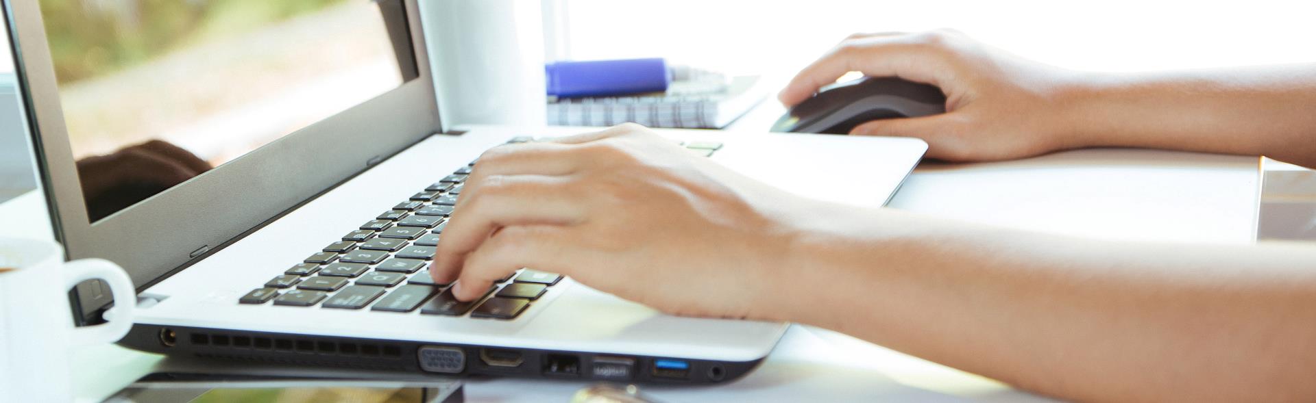 Cookie- og privatlivspolitik Person indtaster noget på bærbar computer