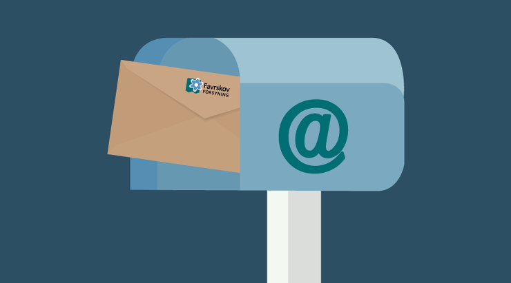 Grafisk tegning af konvolut i postkasse med snabel-a på siden