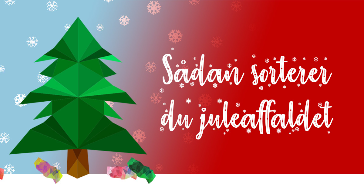 Grafik med juletræ, julepynt og teksten "Sådan sorterer du dit juleaffald"