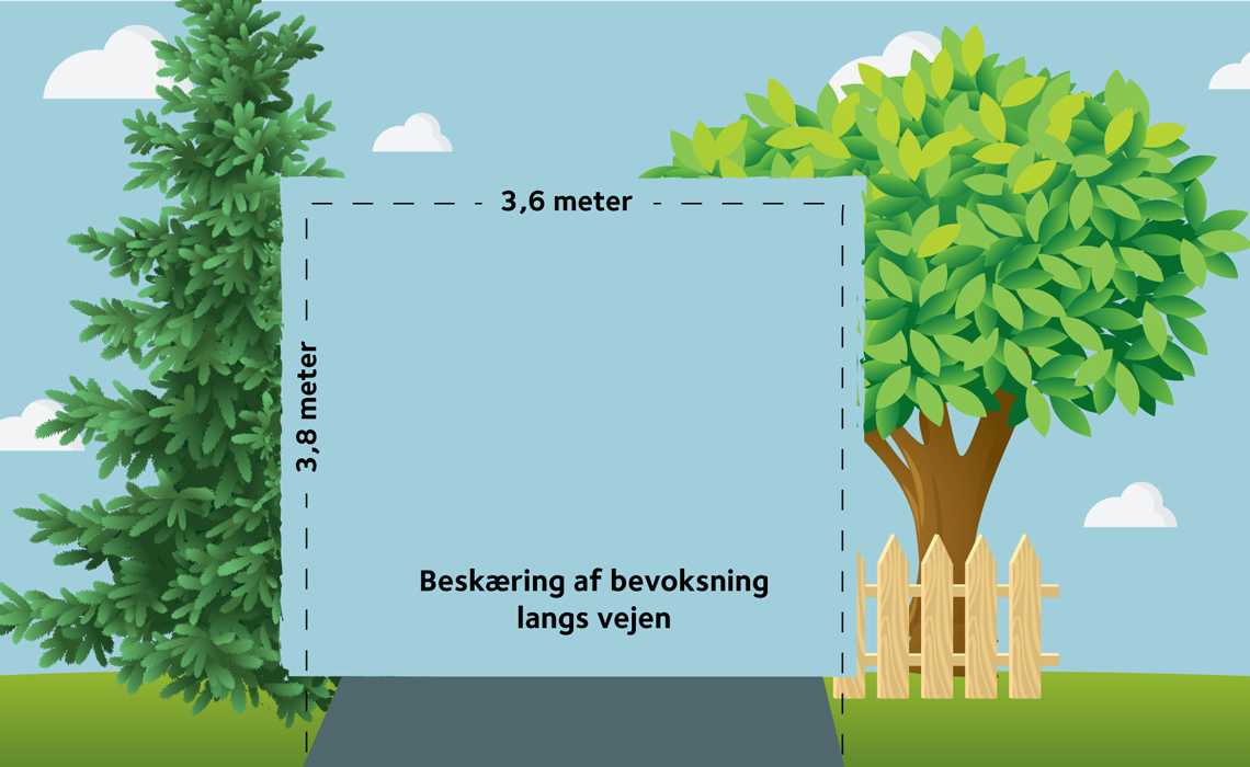 Illustration, der viser hvor meget plads der skal være i bredde og frihøjde på vej