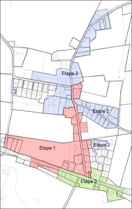 Kort der viser etapeplan for kloakprojekt i Svenstrup