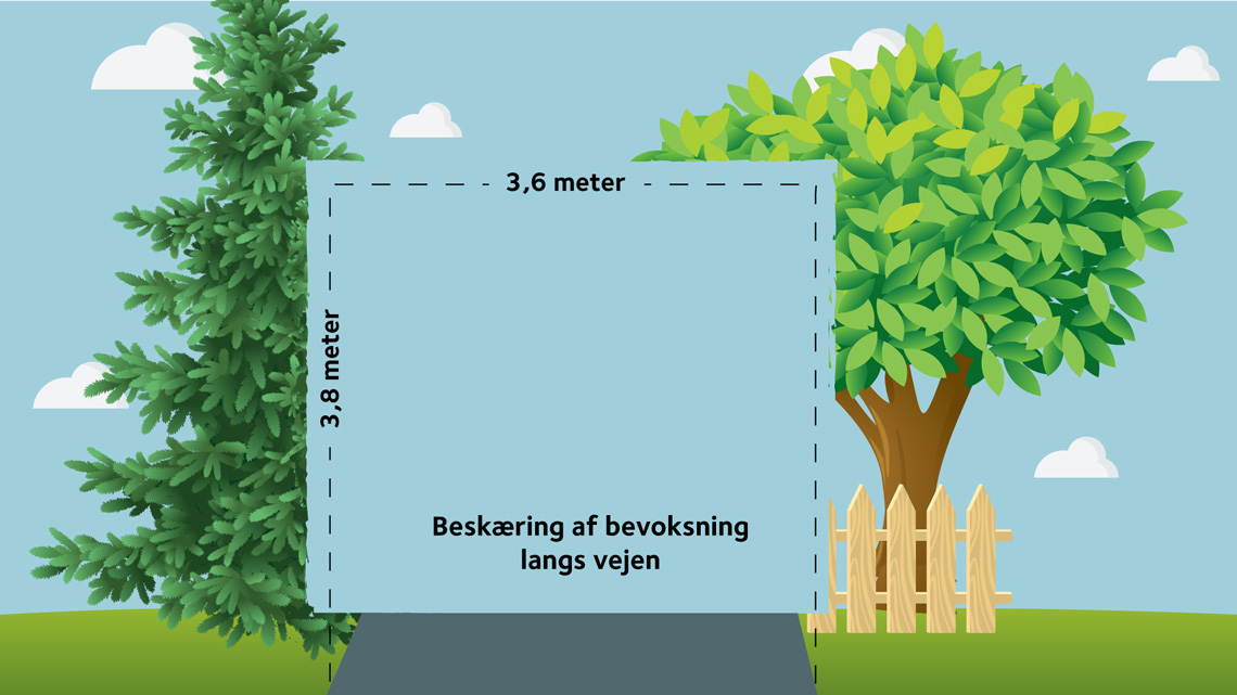 Beskæring af udhængende grene grafisk tegning af træer samt felt for beskæringskrav
