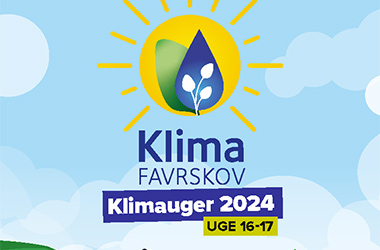 Grafisk tegning af sol og blomst samt teksten Klima Favrskov - Klimauger 2024